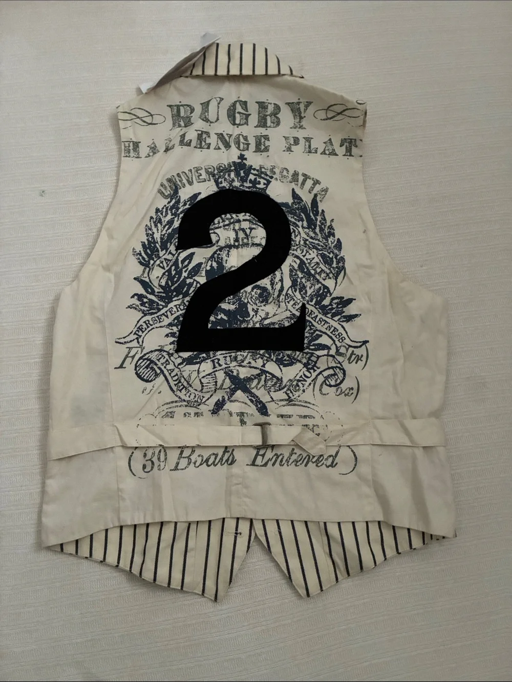 Ralph Lauren Rugby Cream Shirt with Navy Stripes Vintage Vest NWT 2004 - Picture 1 of 4